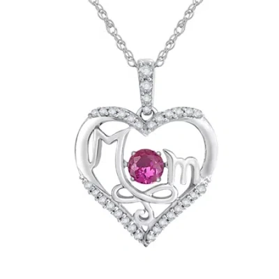 Fine Jewelry Love In Motion Lab-created Pink And White Sapphire Sterling Silver Mom Pendant In Transparent