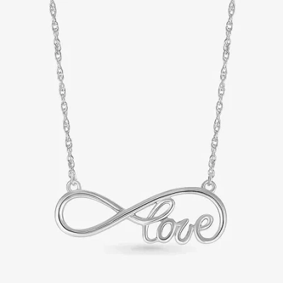 Fine Jewelry "love" Womens 10k White Gold Infinity Pendant Necklace In Transparent