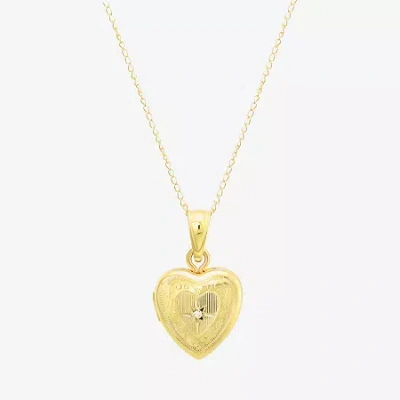Fine Jewelry Kids' Made In Italy Girls White Cubic Zirconia 14k Gold 13 Inch Locket Necklace In Transparent