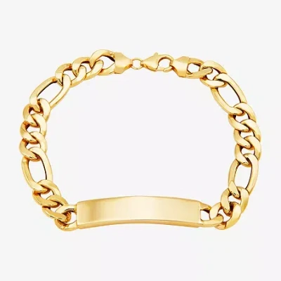 Fine Jewelry Made In Italy Mens 10k Gold 9 Inch Hollow Figaro Id Bracelet In Transparent