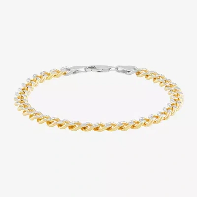 Fine Jewelry Made In Italy Mens 24k Gold Over Silver 7.5 Inch Solid Curb Chain Bracelet In Yellow