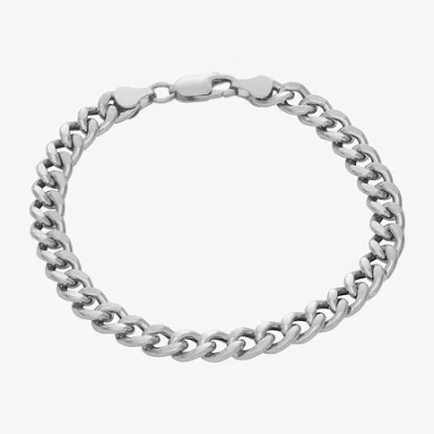 Fine Jewelry Made In Italy Mens Sterling Silver 8 Inch Hollow Cuban Chain Bracelet In Transparent