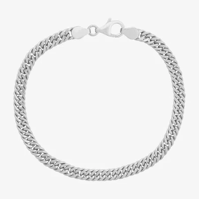 Fine Jewelry Made In Italy Mens Sterling Silver 8 Inch Solid Cuban Chain Bracelet In Transparent