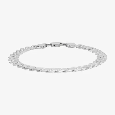Fine Jewelry Made In Italy Mens Sterling Silver 9 Inch Solid Curb Chain Bracelet In White