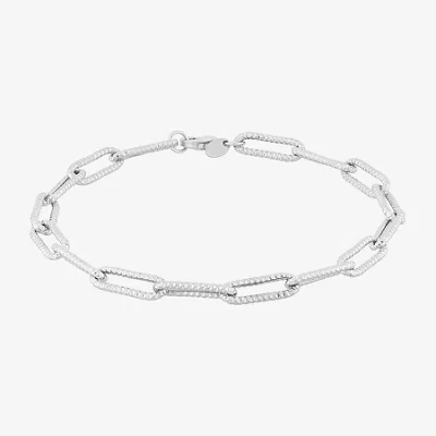 Fine Jewelry Made In Italy Womens 14k Gold 8 Inch Hollow Paperclip Chain Bracelet In White