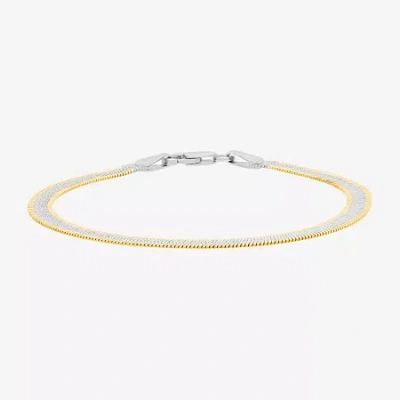 Fine Jewelry Made In Italy Womens 24k Gold Over Silver 7.5 Inch Solid Herringbone Chain Bracelet In Yellow