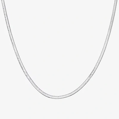 Fine Jewelry Made In Italy Womens Sterling Silver 18 Inch Herringbone Chain Necklace In Transparent