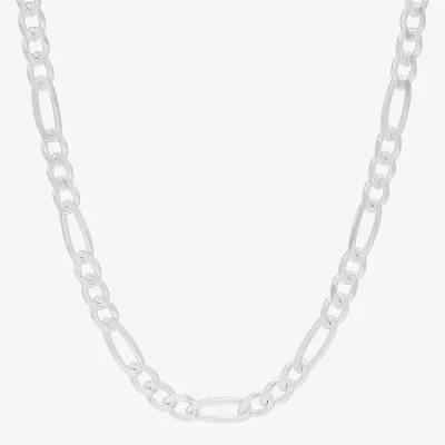 Fine Jewelry Made In Italy Womens Sterling Silver 24 Inch Figaro Chain Necklace In White