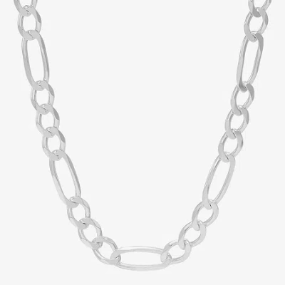 Fine Jewelry Made In Italy Womens Sterling Silver 24 Inch Figaro Chain Necklace In White