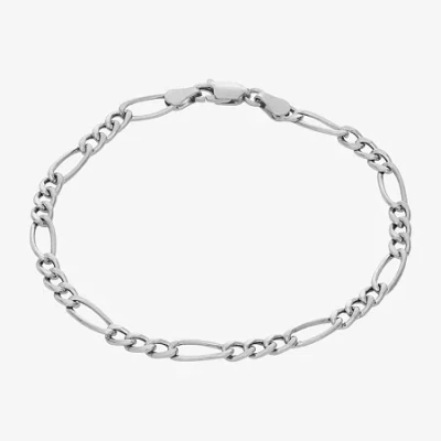 Fine Jewelry Made In Italy Womens Sterling Silver 7.25 Inch Hollow Figaro Chain Bracelet In Transparent