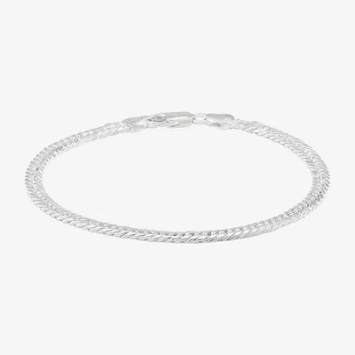 Fine Jewelry Made In Italy Womens Sterling Silver 7.5 Inch Solid Curb Chain Bracelet In White