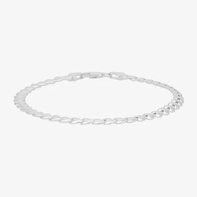 Fine Jewelry Made In Italy Womens Sterling Silver 7.5 Inch Solid Link Heart Chain Bracelet In White
