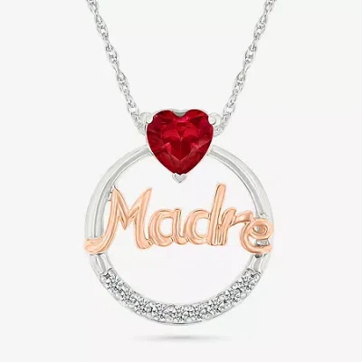 Fine Jewelry Madre Womens Lab Created Red Ruby 10k Rose Gold Sterling Silver Heart 18 Inch Pendant Necklace In Transparent