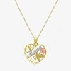Fine Jewelry "mama" Womens 10k Tri-color Gold Heart 18 Inch Pendant Necklace In Transparent