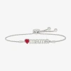 Fine Jewelry Mama Womens Lab Created Red Ruby Sterling Silver Heart Bolo Bracelet In Transparent