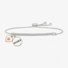 Fine Jewelry "mama" Womens Lab Created White Sapphire 10k Rose Gold Sterling Silver Heart Bolo Bracelet In Transparent