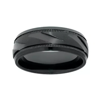 Fine Jewelry Men's Black Zirconium Band Ring With Ribbed Texture