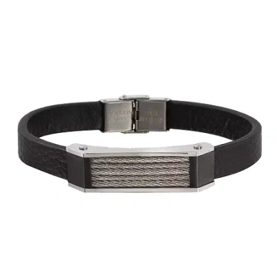 Fine Jewelry Men's Two-tone Stainless Steel Leather Bracelet In Multi