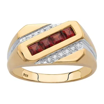 Fine Jewelry Mens 1 Ct. T.w. Genuine Red Garnet 18k Gold Over Silver Fashion Ring In Transparent