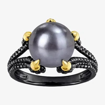 Fine Jewelry Mens 10-11mm Dyed Black Cultured Freshwater Pearl 18k Gold Over Silver Solitaire Fashion Ring In Transparent