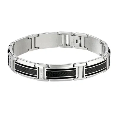 Fine Jewelry Mens 1/10 Ct. T.w. Diamond Stainless Steel And Carbon Fiber Link Bracelet In White