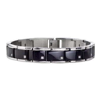 Fine Jewelry Mens 1/10 Ct. T.w. Diamond Stainless Steel Black Ip Adjustable Link Bracelet
