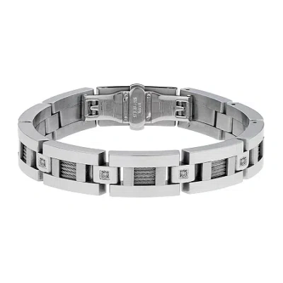 Fine Jewelry Mens 1/10 Ct. T.w. Diamond Stainless Steel Link Bracelet In White