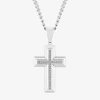 Fine Jewelry Mens 1/10 Ct. T.w. White Diamond Stainless Steel Cross 24 Inch Pendant Necklace In White