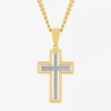 Fine Jewelry Mens 1/10 Ct. T.w. White Diamond Stainless Steel Cross 24 Inch Pendant Necklace In Yellow