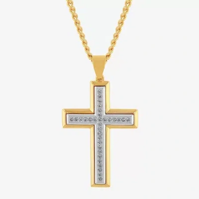 Fine Jewelry Mens 1/2 Ct. T.w. Lab-grown (g-h / I1) Diamond Stainless Steel Cross Pendant Necklace In Yellow