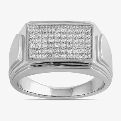 Fine Jewelry Mens 1/2 Ct. T.w. Lab Grown White Diamond Sterling Silver Cluster Fashion Ring In Transparent