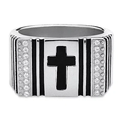 Fine Jewelry Mens 1/2 Ct. T.w. White Cubic Zirconia Cross Signet Ring In Transparent