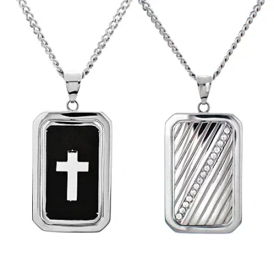 Fine Jewelry Mens 1/2 Ct. T.w. White Cubic Zirconia Dog Tag Pendant Necklace In Transparent