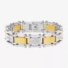 Fine Jewelry Mens 1/4 Ct. T.w. Diamond Cross Two-tone Stainless Steel Link Bracelet In Multi