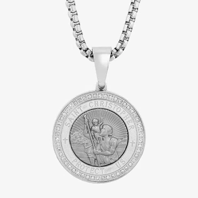 Fine Jewelry Mens 1/4 Ct. T.w. Natural Diamond Stainless Steel Pendant Necklace In White