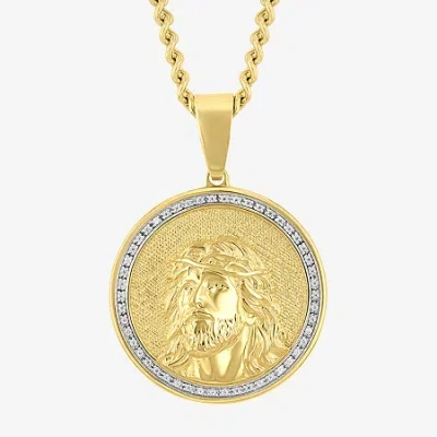 Fine Jewelry Mens 1/4 Ct. T.w. Natural White Diamond Stainless Steel Pendant Necklace In Yellow