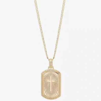 Fine Jewelry Mens 14k Gold Over Silver Cross Rectangular 22 Inch Pendant Necklace In Transparent