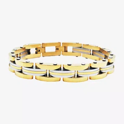 Fine Jewelry Mens 14k Gold Over Stainless Steel Solid 8 1/2 Inch Link Bracelet