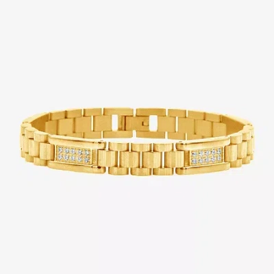 Fine Jewelry Mens 14k Gold Over Stainless Steel Solid 8 3/4 Inch Link Bracelet