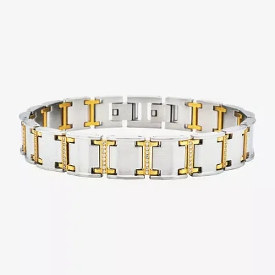 Fine Jewelry Mens 14k Gold Over Stainless Steel Solid 8 3/4 Inch Link Bracelet In Metallic