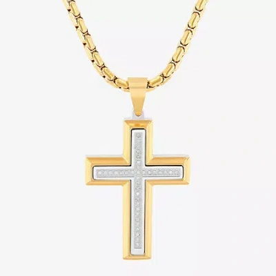 Fine Jewelry Mens 1/5 Ct. White Diamond Stainless Steel Cross 24 Inch Pendant Necklace In Transparent