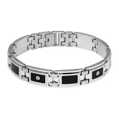 Fine Jewelry Mens 1/8 Ct. T.w. Diamond Stainless Steel & Resin Link Bracelet In White