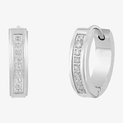 Fine Jewelry Mens 1/8 Ct. T.w. Natural Black Diamond Stainless Steel 4mm Hoop Earrings In White