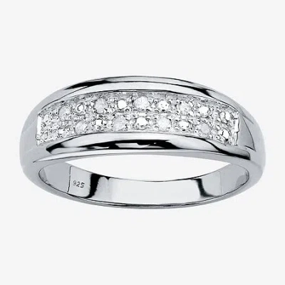 Fine Jewelry Mens 1/8 Ct. T.w. Natural White Diamond Platinum Over Silver Fashion Ring In Transparent