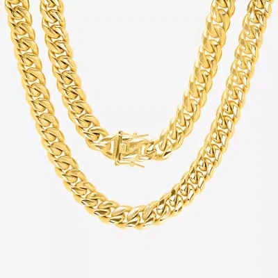 Fine Jewelry Mens 18k Gold Over Stainless Steel Hypoallergenic 24 Inch Cuban Chain Necklace In Transparent