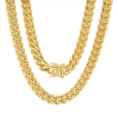 Fine Jewelry Mens 18k Gold Over Stainless Steel Hypoallergenic 30 Inch Box Chain Necklace In Transparent