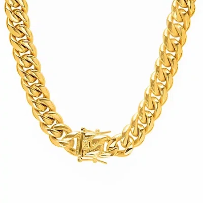Fine Jewelry Mens 18k Gold Over Stainless Steel Hypoallergenic 30 Inch Cuban Chain Necklace In Transparent