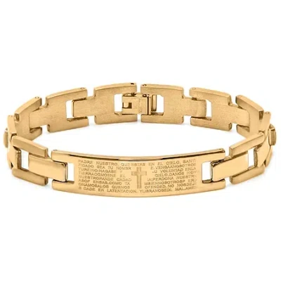 Fine Jewelry Mens 18k Gold Plated Stainless Steel Spanish Lord's Prayer Link Bracelet In Transparent