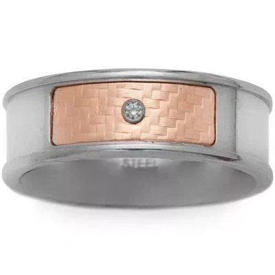 Fine Jewelry Mens 18k Yellow Gold & Stainless Steel Diamond-accent Band In Multi