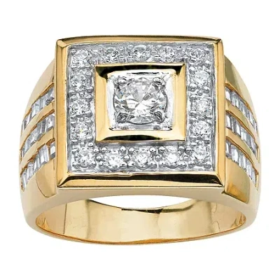 Fine Jewelry Mens 2 1/5 Ct. T.w. Cubic Zirconia 14k Gold Over Brass Round Fashion Ring In Transparent